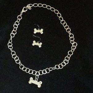 Silver tone and rhinestone necklace and earrings